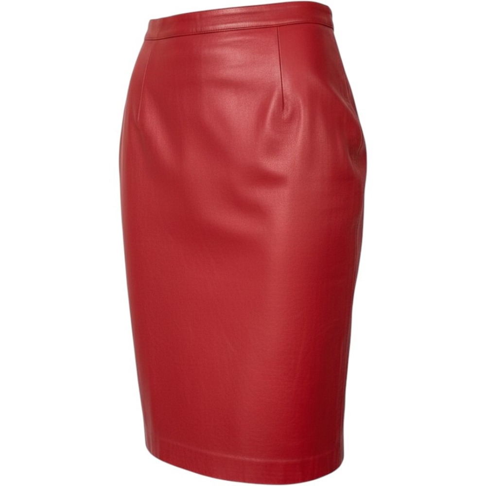 Vintage G-III Leather Designs Red Leather Pencil Skirt 90s High Waisted Size 5/6